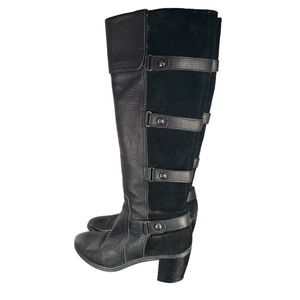 Circa Joan & David Black Leather Suede Knee High Tall Boots WOMENS SIZE 6.5 Moto